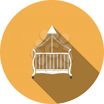 Crib With Canopy Icon. Flat Circle Stencil Design With Long Shadow. Vector Illustration.