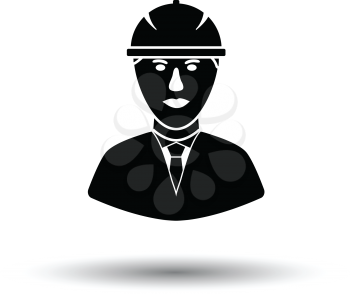 Icon of construction worker head in helmet. White background with shadow design. Vector illustration.