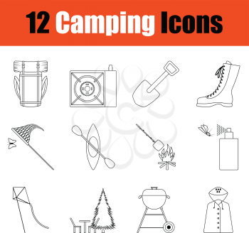 Camping icon set. Thin Line design. Vector illustration.