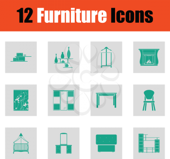 Home furniture icon set. Green on gray design. Vector illustration.