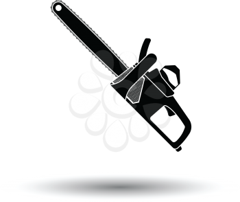 Chain saw icon. White background with shadow design. Vector illustration.