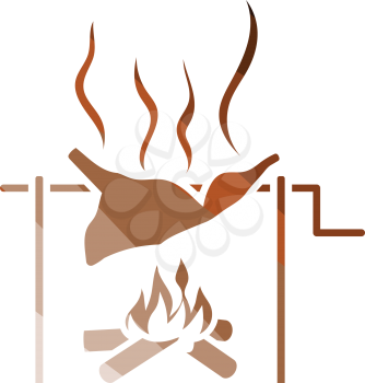 Roasting meat on fire icon. Flat color design. Vector illustration.