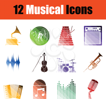 Set of musical icons. Gradient color design. Vector illustration.