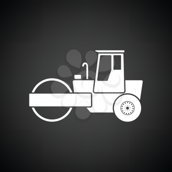 Icon of road roller. Black background with white. Vector illustration.