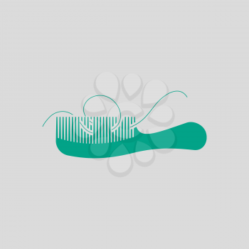 Hair In Comb Icon. Green on Gray Background. Vector Illustration.