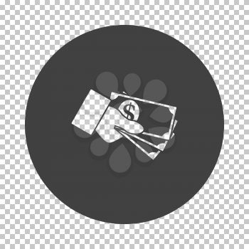 Hand Holding Money Icon. Subtract Stencil Design on Tranparency Grid. Vector Illustration.