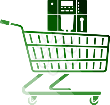 Shopping Cart With Cofee Machine Icon. Flat Color Ladder Design. Vector Illustration.