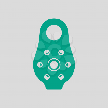 Alpinist Pulley Icon. Green on Gray Background. Vector Illustration.