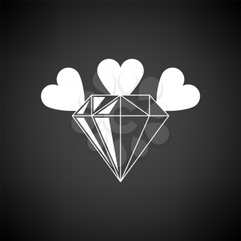 Diamond With Hearts Icon. White on Black Background. Vector Illustration.