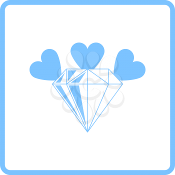 Diamond With Hearts Icon. Blue Frame Design. Vector Illustration.