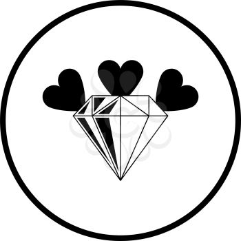 Diamond With Hearts Icon. Thin Circle Stencil Design. Vector Illustration.