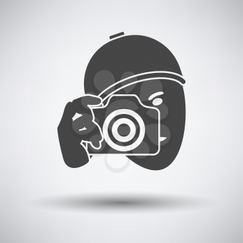 Detective With Camera Icon. Dark Gray on Gray Background With Round Shadow. Vector Illustration.