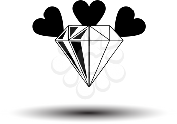 Diamond With Hearts Icon. Black on White Background With Shadow. Vector Illustration.