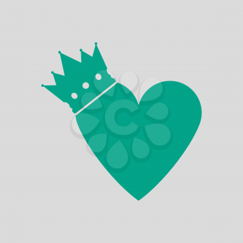 Valentine Heart Crown Icon. Green on Gray Background. Vector Illustration.