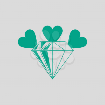 Diamond With Hearts Icon. Green on Gray Background. Vector Illustration.