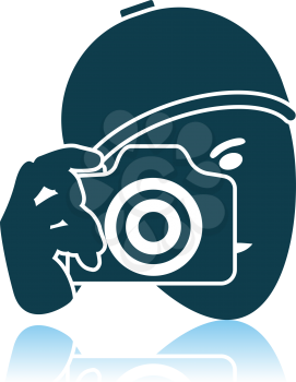 Detective With Camera Icon. Shadow Reflection Design. Vector Illustration.