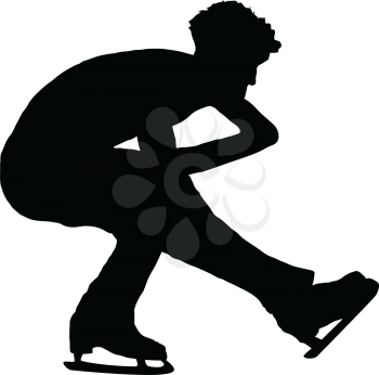 Figure skate man silhouette. Black on white.  Vector illustration.