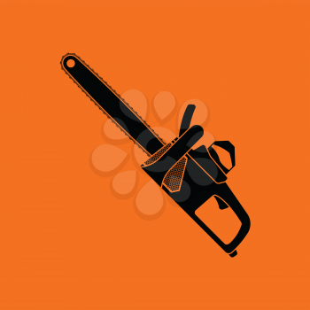 Chain saw icon. Orange background with black. Vector illustration.