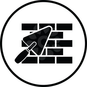 Icon of brick wall with trowel. Thin circle design. Vector illustration.