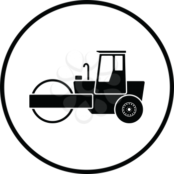 Icon of road roller. Thin circle design. Vector illustration.