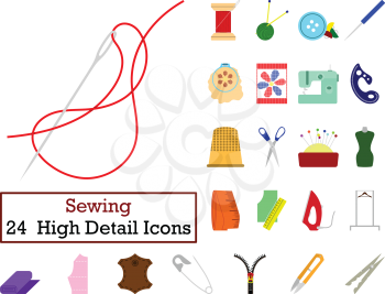 Set of 24  Sewing Icons. Flat color design. Vector illustration.