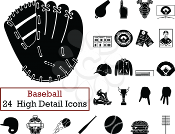 Set of 24  Baseball Icons. Monochrome color design. Vector illustration.