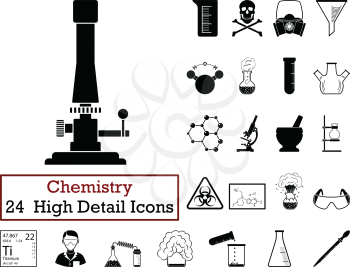 Set of 24 Chemistry Icons. Monochrome color design. Vector illustration.