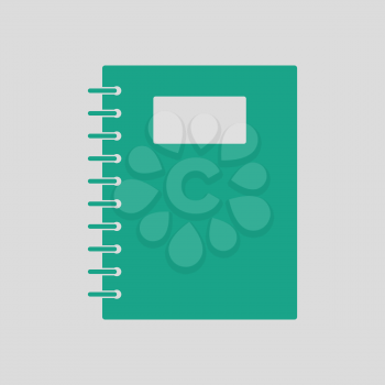 Exercise book with pen icon. Gray background with green. Vector illustration.