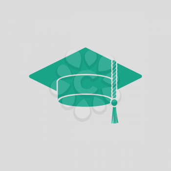 Graduation cap icon. Gray background with green. Vector illustration.