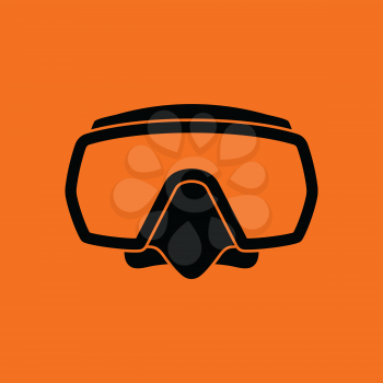 Icon of scuba mask . Orange background with black. Vector illustration.