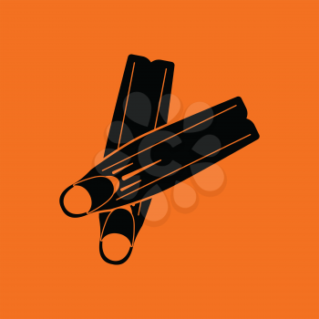 Icon of swimming flippers . Orange background with black. Vector illustration.