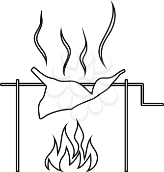Icon of roasting meat on fire. Thin line design. Vector illustration.