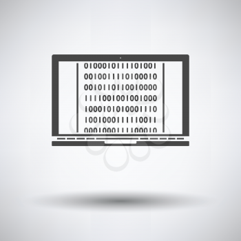 Laptop With Binary Code Icon on gray background, round shadow. Vector illustration.