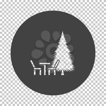 Park seat and pine tree icon. Subtract stencil design on tranparency grid. Vector illustration.