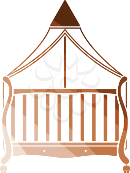 Crib with canopy icon. Flat color design. Vector illustration.