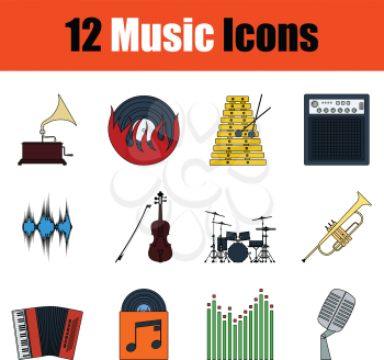 Music icon set. Full color with outline design. Vector illustration.