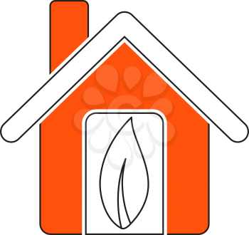 Ecological Home With Leaf Icon. Thin Line With Red Fill Design. Vector Illustration.