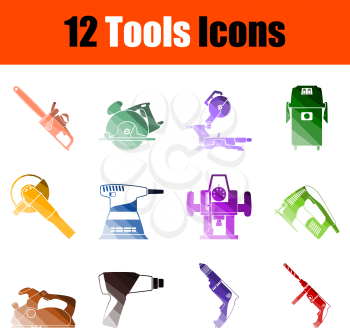 Tools Icon Set. Flat Color Ladder Design. Vector Illustration.