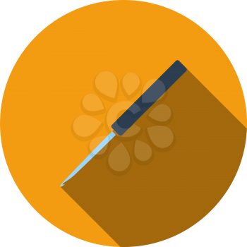Crochet Hook Icon. Flat Circle Stencil Design With Long Shadow. Vector Illustration.