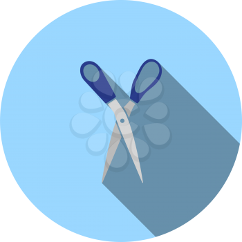 Tailor Scissor Icon. Flat Circle Stencil Design With Long Shadow. Vector Illustration.