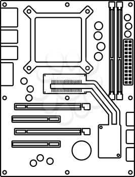 Motherboard Icon. Outline Simple Design With Editable Stroke. Vector Illustration.