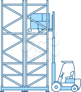 Warehouse Forklift Icon. Thin Line With Blue Fill Design. Vector Illustration.