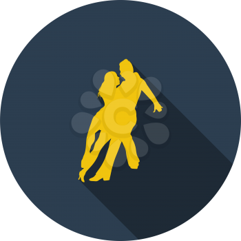 Dancing Pair Icon. Flat Circle Stencil Design With Long Shadow. Vector Illustration.