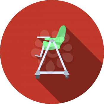 Baby High Chair Icon. Flat Circle Stencil Design With Long Shadow. Vector Illustration.