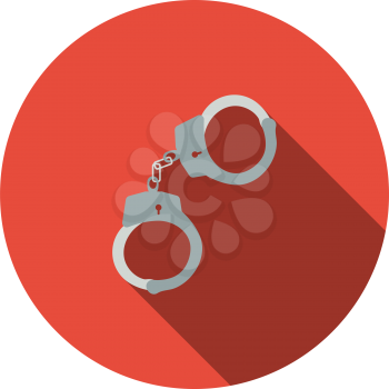 Handcuff Icon. Flat Circle Stencil Design With Long Shadow. Vector Illustration.