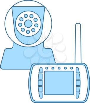 Baby Monitor Icon. Thin Line With Blue Fill Design. Vector Illustration.