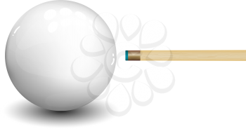 Billiard (snooker) ball with aiming cue on white background. Vector illustration.