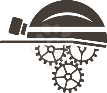 Labour day emblem with helmet and gears. Vector illustration. 