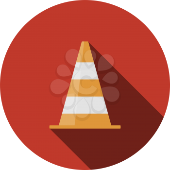 Icon Of Traffic Cone. Flat Circle Stencil Design With Long Shadow. Vector Illustration.