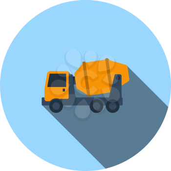 Icon Of Concrete Mixer Truck. Flat Circle Stencil Design With Long Shadow. Vector Illustration.